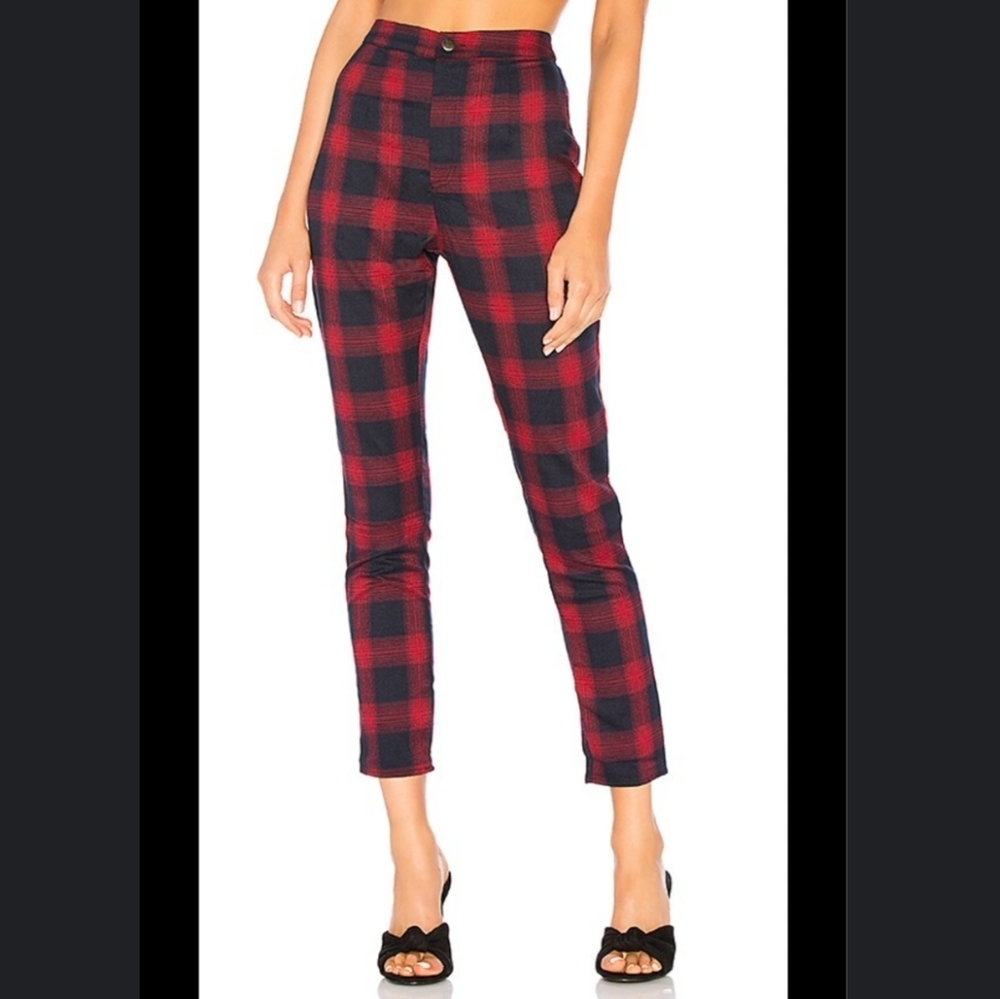 NWT Superdown Red Plaid Tartan Pants Size XXS High Rise